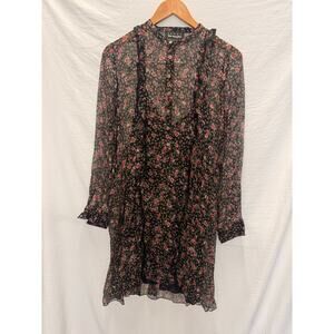 The Kooples Sport Silk Chiffon Hummingbird‎ Dress Small Floral Retro
